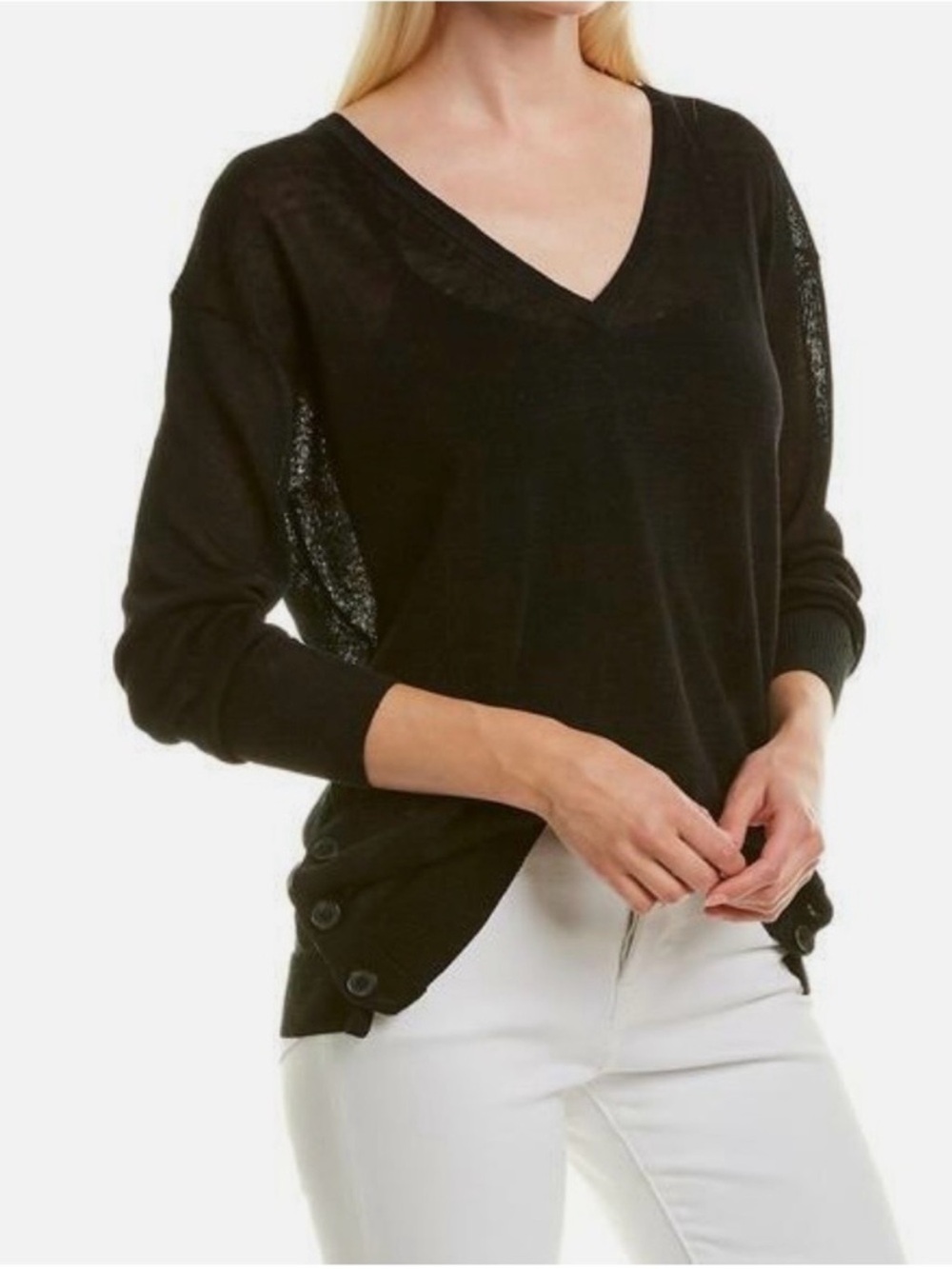 J. Crew Linen Blend Lightweight V-neck Button Detail Tunic Sweater Size Small